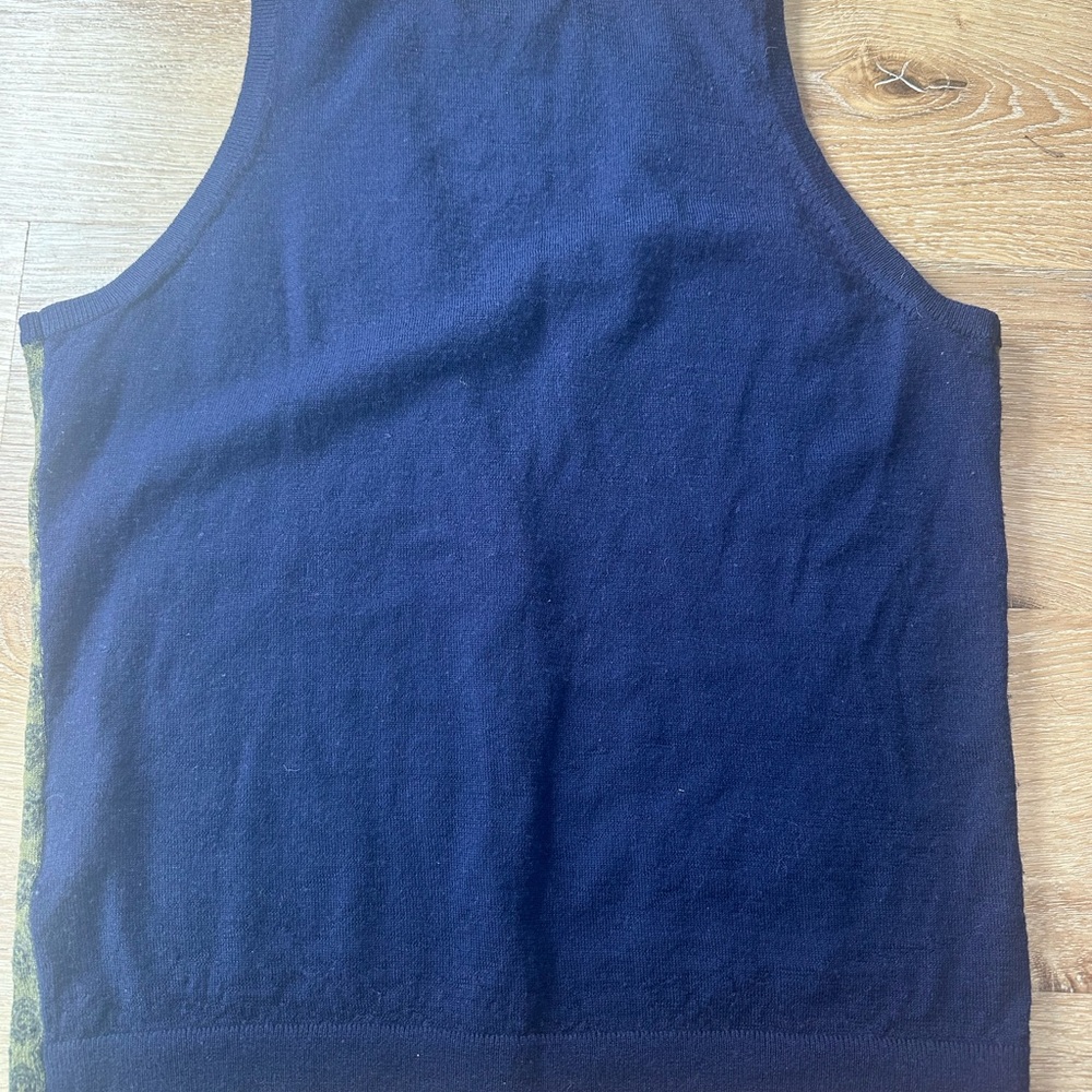 Lands' End Green and Navy Merino Wool Sweater Vest - Picture 4 of 6